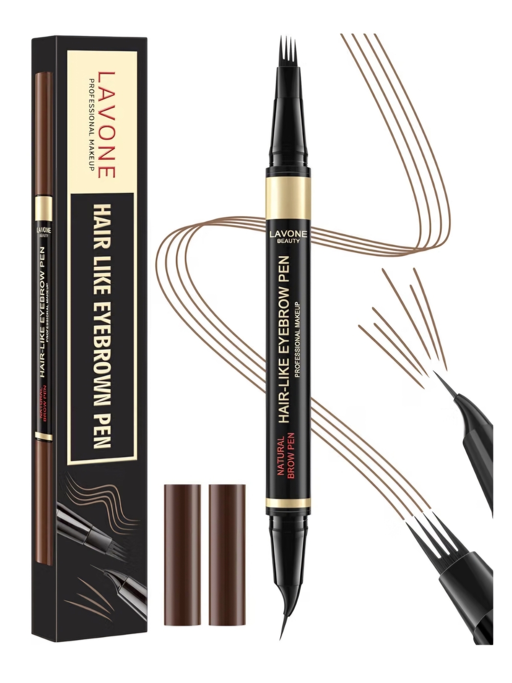 LAVONE 2-in-1 Dual Ended Waterproof Microblading Brow Pen w/Spoolie, Soft Brown